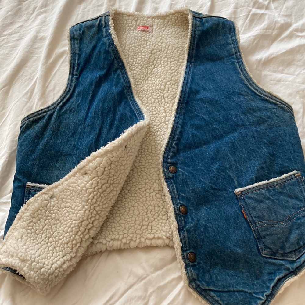 1970’s VINTAGE ORANGE TAG LEVIS Sherpa Lined Denim Vest VGUC Sz L